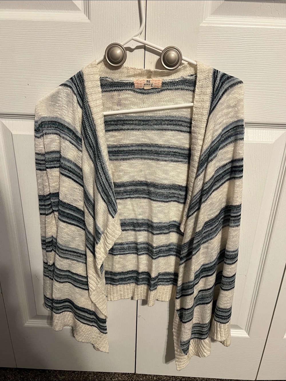 Striped Open-Front Knit Cardigan - Cream & Blue